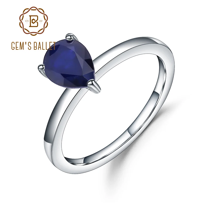 Gem's Ballet 1.29Ct Натуральный Синий сапфир пасьянс обручальные кольца 925 пробы Серебряное кольцо с драгоценным камнем для женщин хорошее ювелирное изделие