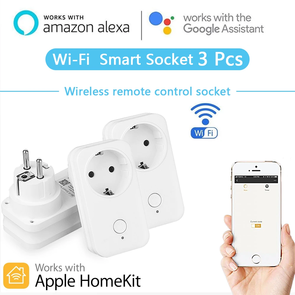 

Smart Home WiFi Switch Smart Socket Plug Outlet For Apple Homekit Siri Alexa Google Home APP Voice Remote Control Timer 3Pcs
