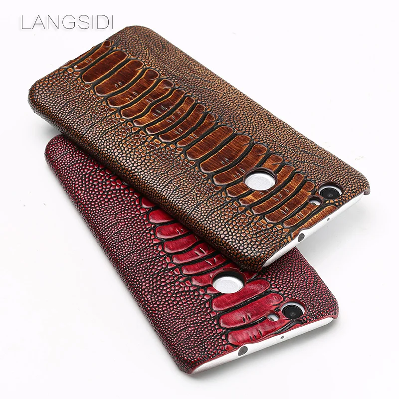 

LANGSIDI brand phone case ostrich foot grain half-wrapped phone case For Huawei Nove phone case handmade custom processing