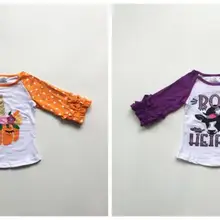 Осенне-зимняя Изысканная футболка для маленьких девочек на Хэллоуин с изображением тыквы, единорога, коровы, теленка, хлопковая одежда с рукавами-крылышками для детей