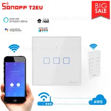 Itead Sonoff T2EU 433 МГц Интеллектуальный переключатель Wi-Fi rf-управляемый 1/2/3 с RM433 Controllor работает с Amazon Alexa Google Home IFTTT