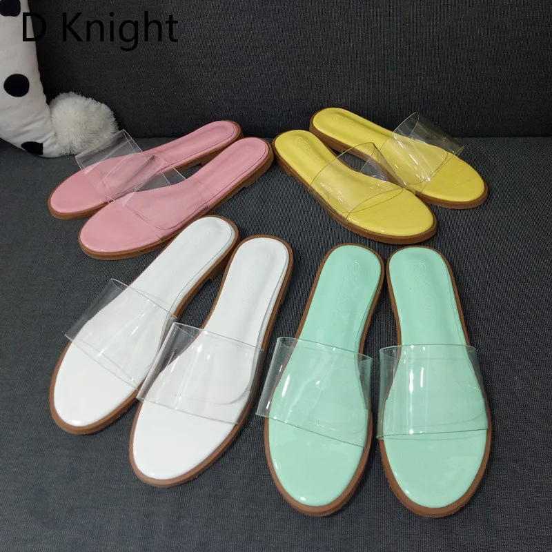 2018 New Summer Women Slippers Slides Yellow White Women Transparent Hollow Out Single Sandals Non-slip Fashion Mules Pink Green (10)