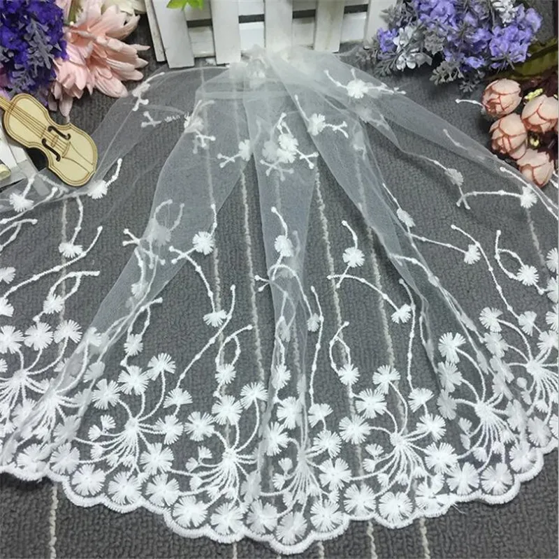 

2Yds 35cm Ivory Pink Mesh Fabric Venise Lace Trim Embroidery Embellishment Sewing Crafts Free Shipping LW0143