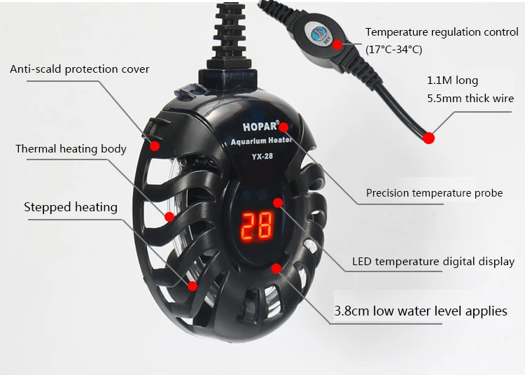 Small fish tank mini heater low water level turtle tank LED digital display heater automatic temperature explosion-proof heating