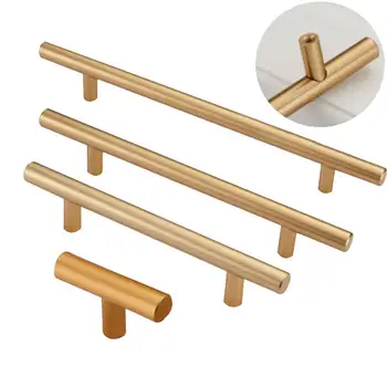 

10 PCS Brushed Brass Cabinet Drawer Bar Kitchen Pull Cupboard Door Handle Golden Wardrobe Hardware Knob Brass Wire Drawing 6808-