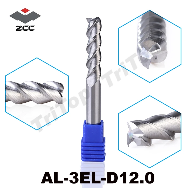 

100% Guarantee Original ZCCCT AL-3EL-D12.0 Solid carbide 3 flute flattened Aluminum End Mill long flute milling cutter
