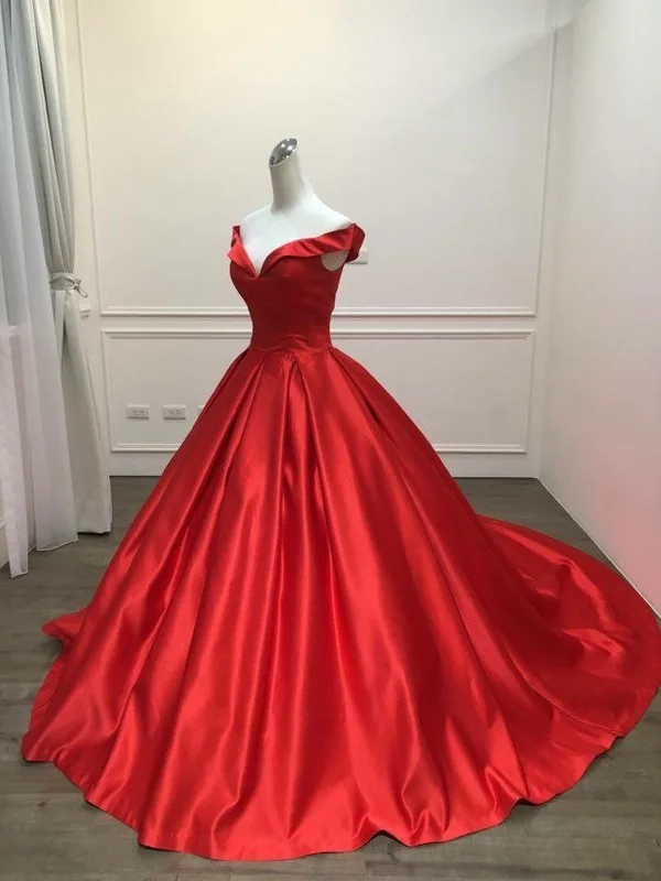 2020 Elegant Simple Red Prom Dresses V Neck Ball Gowns Cap Sleeve Satin vestidos de formatura Backless Reflective Dress