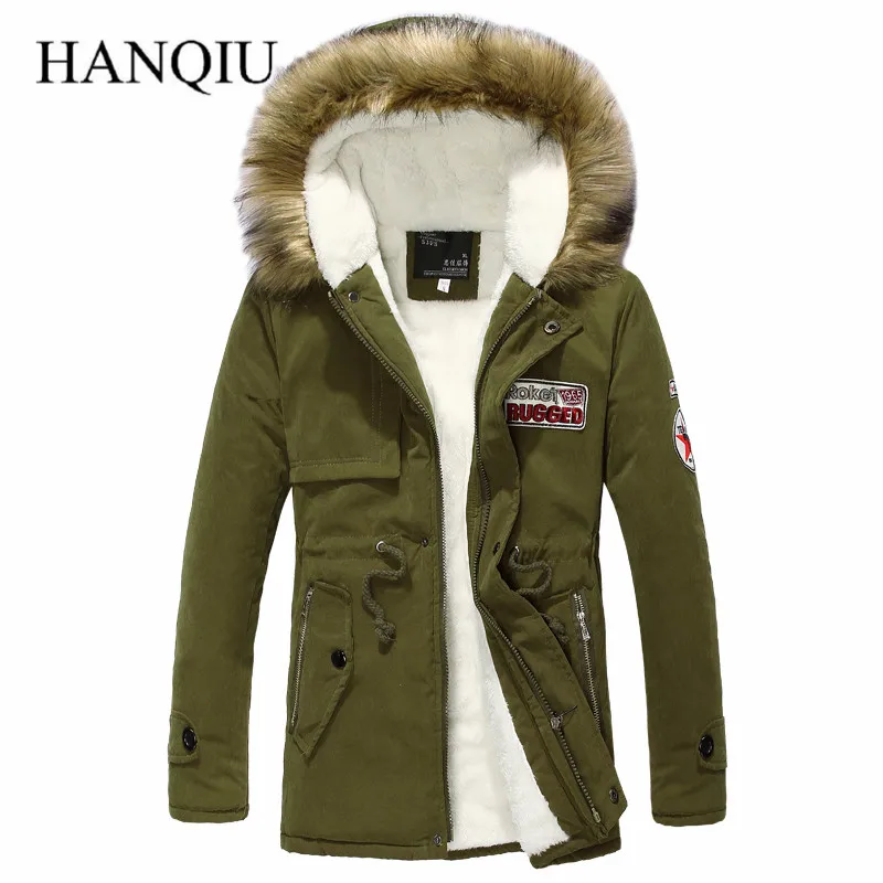 Army Green Men Down Jacket Winter Warm Men's Thick Warm Fur Collar Long