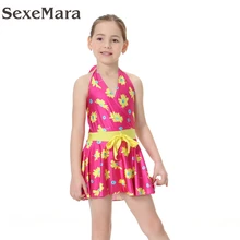 Купальный костюм для девочек; коллекция года; сексуальный цельный купальник с лямкой на шее; юбка для детей; милый купальный костюм для девочек; шорты высокого качества