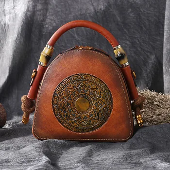 

100% Genuine Leather Vintage Women Shoulder Messenger Bags Saddle Bag luxury Handbag Lady Handmade Bag sac a main femme