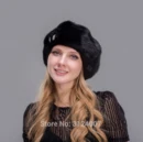 JIQIUZHANXUEFEI, шапка из меха норки, зимняя для женщин, одноцветная шапка бини, женская шапка, зима - Цвет: Черный