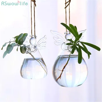 

Creative With Hemp Rope 1 meter Hanging Transparent Glass Angel Vase Flower Arrangement Decoration Ornament Plant Hanging Decor