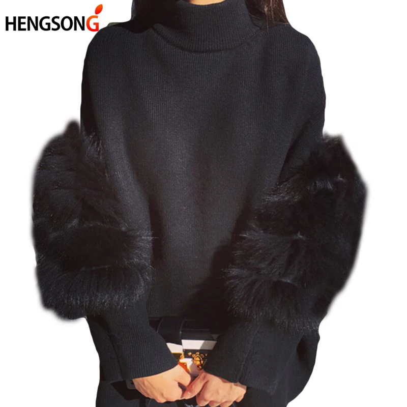 

Fashion Faux Fur Sleeve Sweater Women Knitted Sweater Zipper Cardigans Fluffy Jumper 2018 Autumn Female Casual Sweater Outerwear