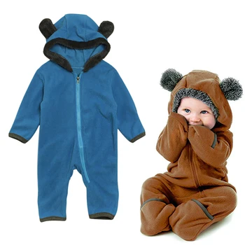 

Cute Newborn Infant Baby Boy Girls Kids Ears Hooded Romper Zipper Cartoon Patchwork Jumpsuit Clothes Outfit For Kids 1-3 Years