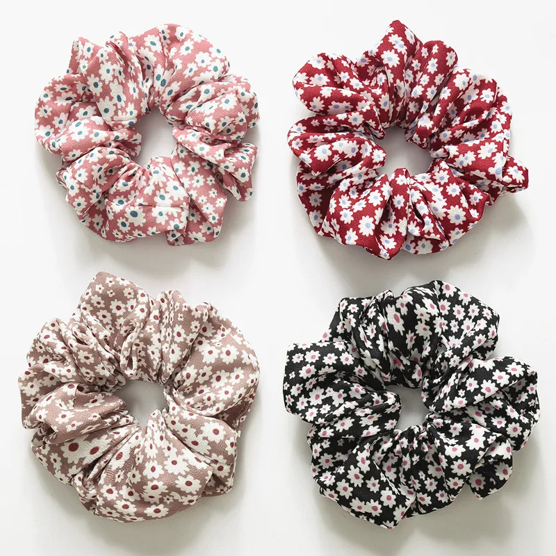 

2019 New Spring Flower Hair Scrunchies Ponytail Holder Soft Stretchy Hair Ties Vintage Elastics Hair Bands for Girls Accessories