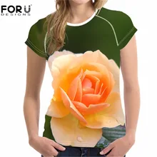 FORUDESIGNS/желтая футболка с принтом в виде цветка; 3D с цветочным принтом или принтом роз футболки для Для женщин и девочек футболки женские короткий рукав эластичные футболки Повседневное XXL