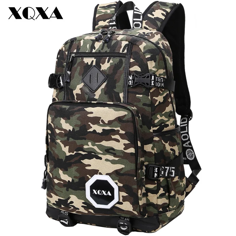 ФОТО XQXA Camo Backpack Men Preppy Style School Backpacks for Boy Girl Teenagers High School Middle School Bags Large Capacity