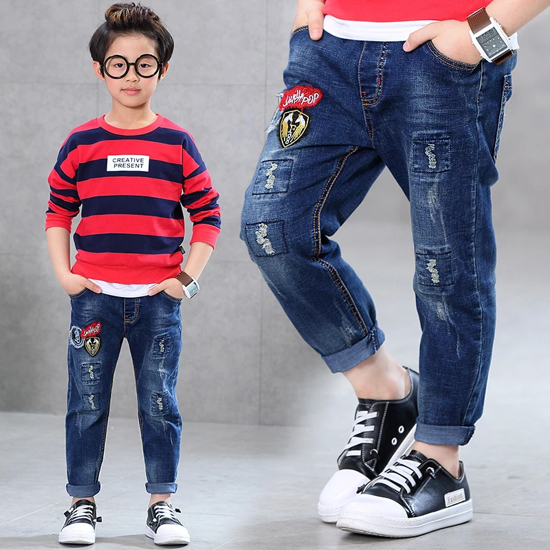 azul Jeans para niños cintura elástica pantalones de los muchachos 2018 niños de la escuela desgaste 3 4 6 8 10 12 años de edad los niños ropa RKP175037|jeans for boys|jeans