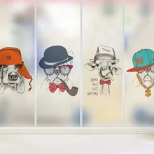 Пользовательские Мультяшные животные кошки и собаки Электростатическая матовая стеклянная пленка, детская комната ванная комната цветные наклейки на окна фольга