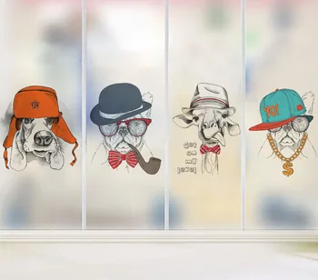 

Custom cartoon animals cats and dogs electrostatic frosted glass film, kids room bathroom color window stickers foil