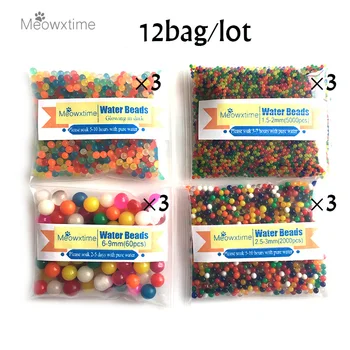 

12bag/lot 4 Styles Pearl Shape Crystal Soil Mud Hydrogel Gel Growing Glitter Orbiz Water Balls Water Beads Set Home Decor