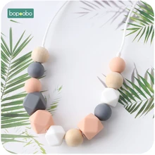 Bopoobo colar de silicone para bebê, 1 peça, dentição, contas de silicone para bebês, brinquedos de silicone hexagonal, sem bpa, mordedor de bebê