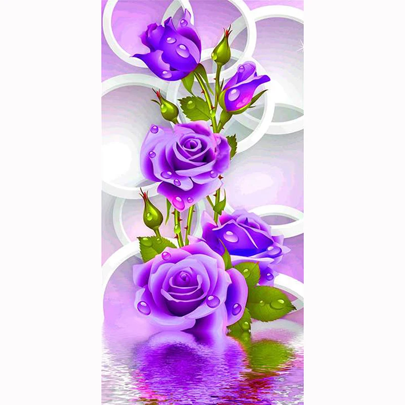 

3D DIY Diamond Embroidery Purple-Blue Roses With Drips Rhinestones Diamond Painting Cross Stitch Needlework Gift Wall Decor KBL