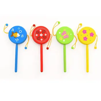 

1pc Chinese Traditional Wooden Rattle Drum Spin Toys For Baby Kids Cartoon Smile Musical Hand Bell Baby Musical Instrument Toy