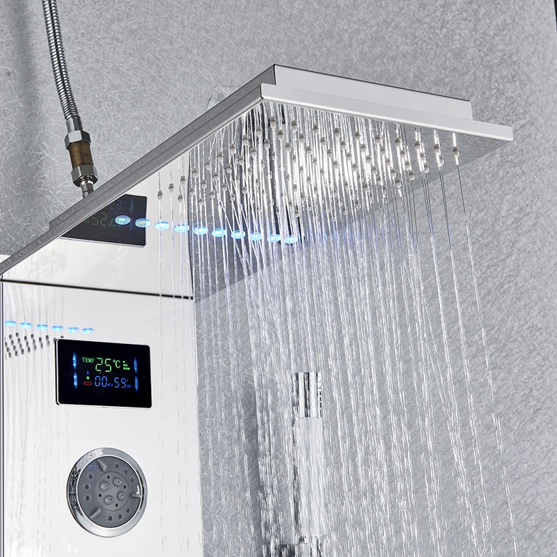 Настенная насадка для душа со светодиодной подсветкой панель кран массаж тела Душ струевой кран латунная Ванна Носик хромированный душ