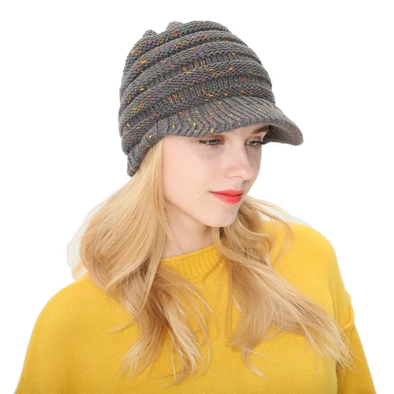 Caps Women Girl's Winter Warm Knit Thicken Hat Wool Snow Ski Caps with Visor New Design Hot Sale Gorras Mujer 30SP2742