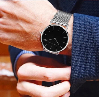 

Hanna Martin Fashion Mens Watches Top Brand Luxury Quartz Watch Men Casual Slim Mesh Steel Waterproof Sport Watch