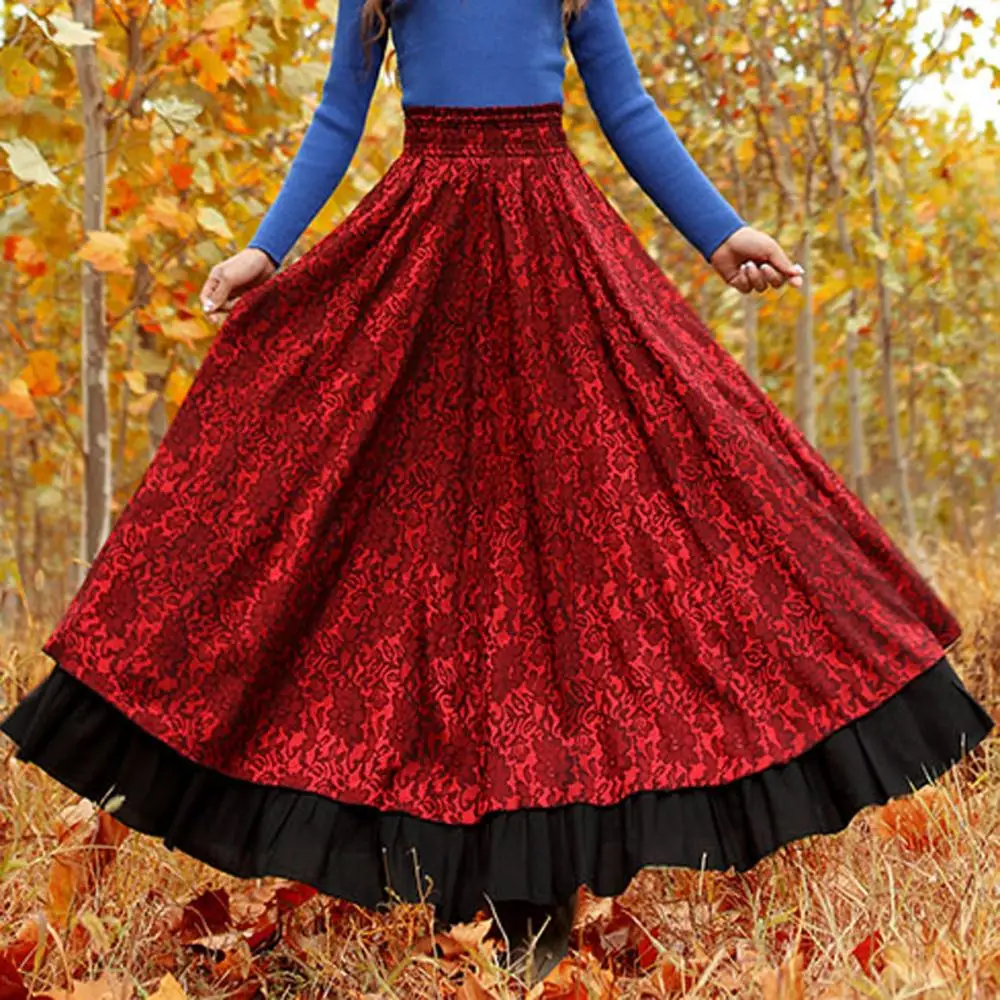 Сделанная на заказ осенняя и зимняя женская льняная юбка с цветочным принтом, расширенная Нижняя юбка, Женская длинная Плиссированная Юбка Макси