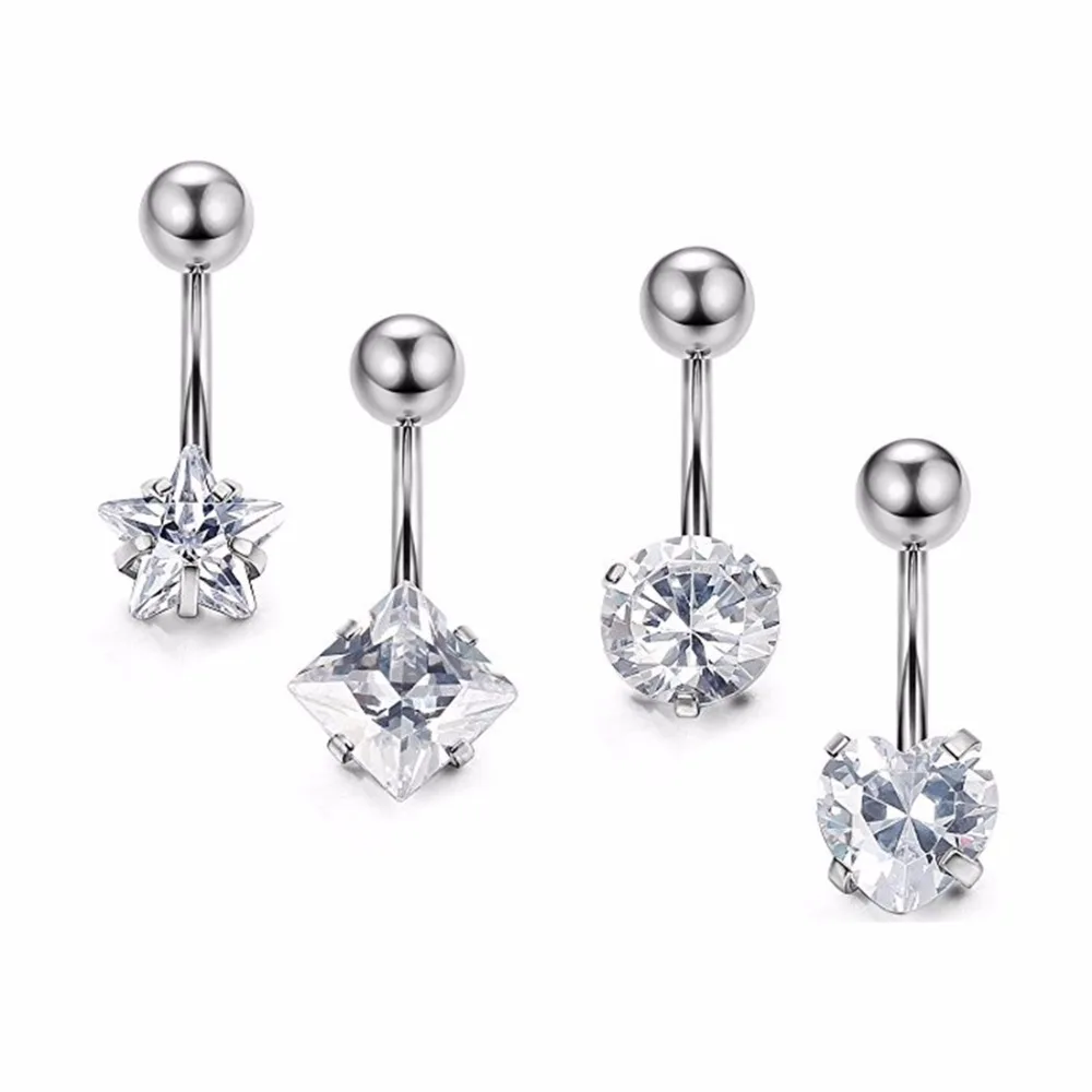 4 Pcs Women Jewelry Bell Button Rings Body piercing Naval Rings Crystal