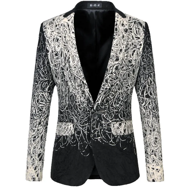 

Blazer Men 2017 New Arrival Hook Line Mens Suit Jacket Brand Slim Fit Wedding Tuxedos Blazer Homme Men Stage Costumes for Singer