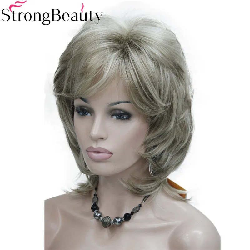 Ceny Silne piękno peruki syntetyczne średniej długości falowane włosy kobiety bez czepka peruka 15 kolorów