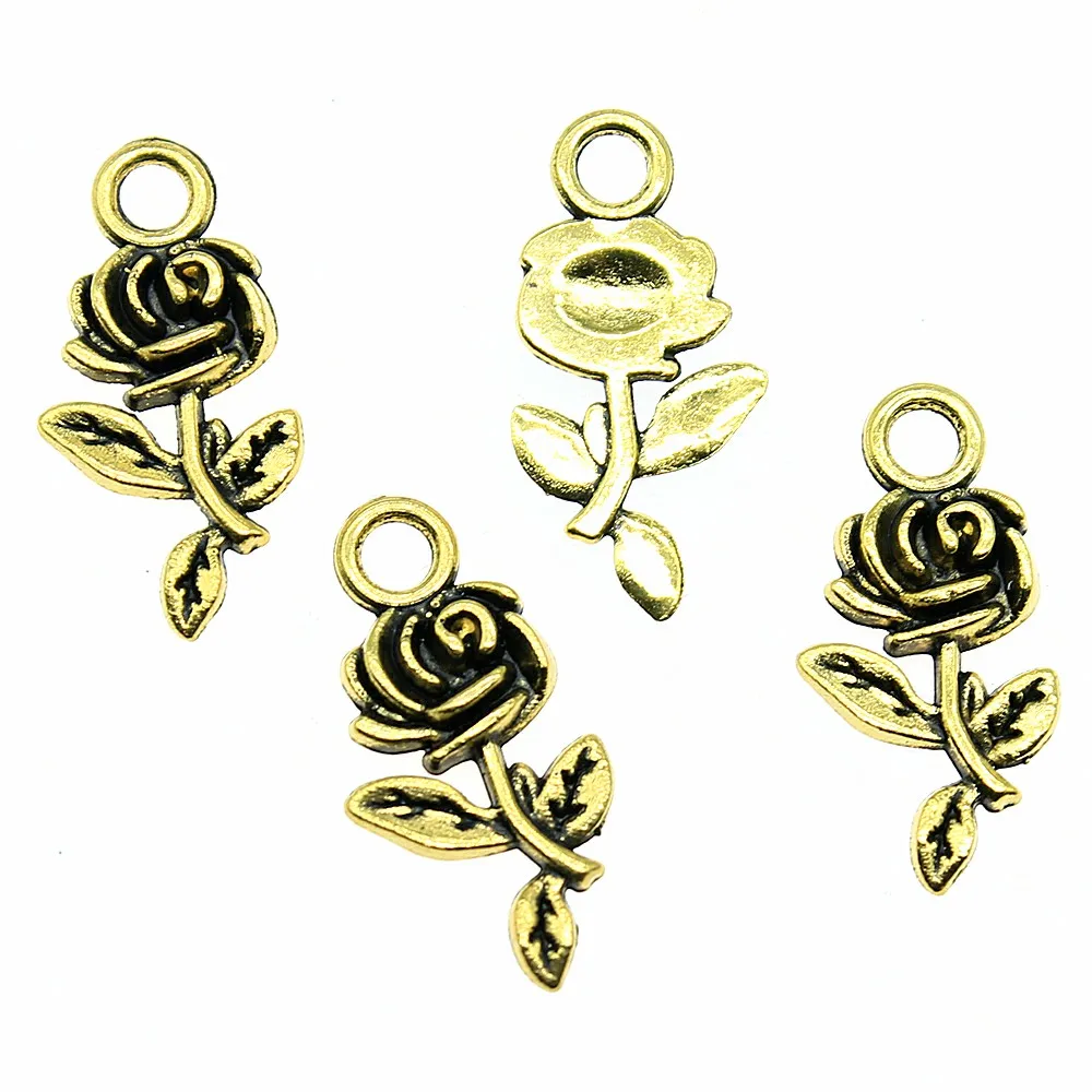 

15pcs Antique Bronze, Antique Silver, Antique Gold Pendant Charms Flower Rose Flower Rose Charm Rose Flower Charms 21mm