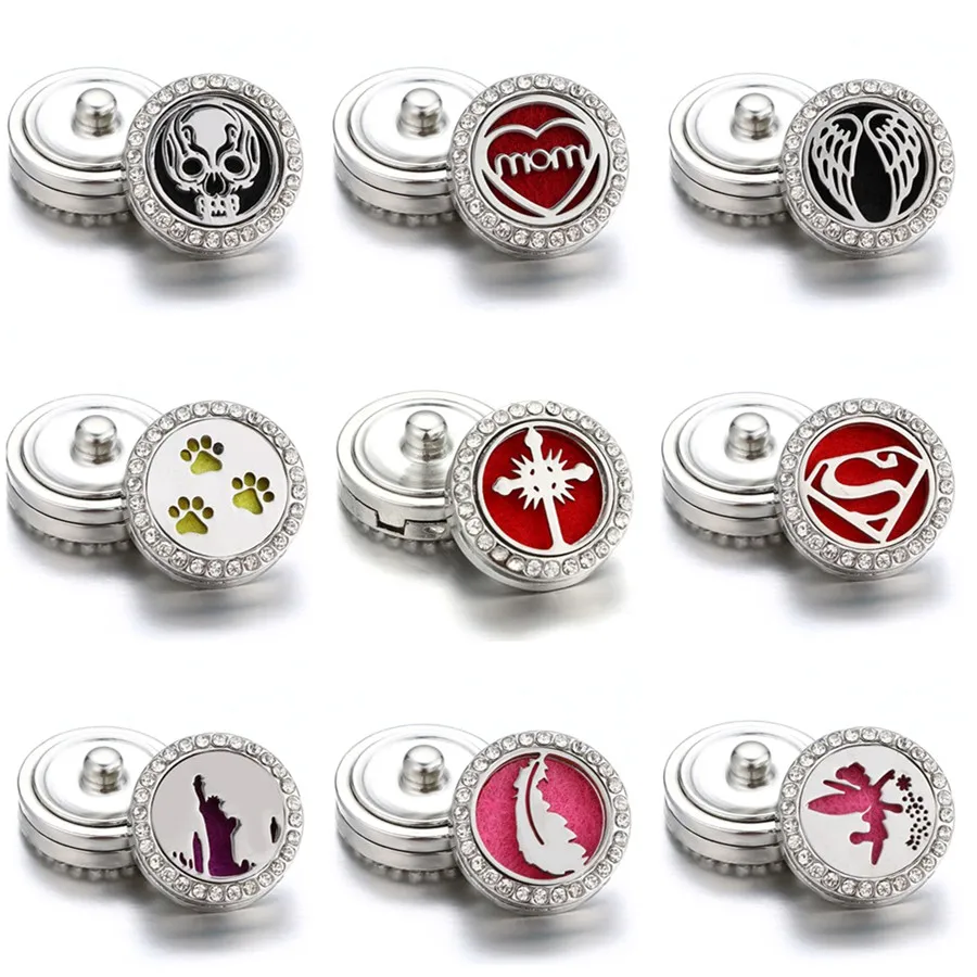 

New Love Mom Cross Wings pattern Hollow Out Magnetic Aromatherapy 22MM Locket snap buttons Essential Oil Scent Locket Gift