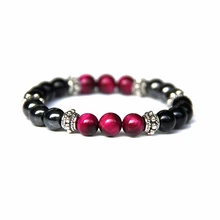 

Rose Red Tiger Eye Stone Round Beads Bracelets Woman Healing Energy Hematite Stone Polished Black Onyx Beads Bracelets Jewelry