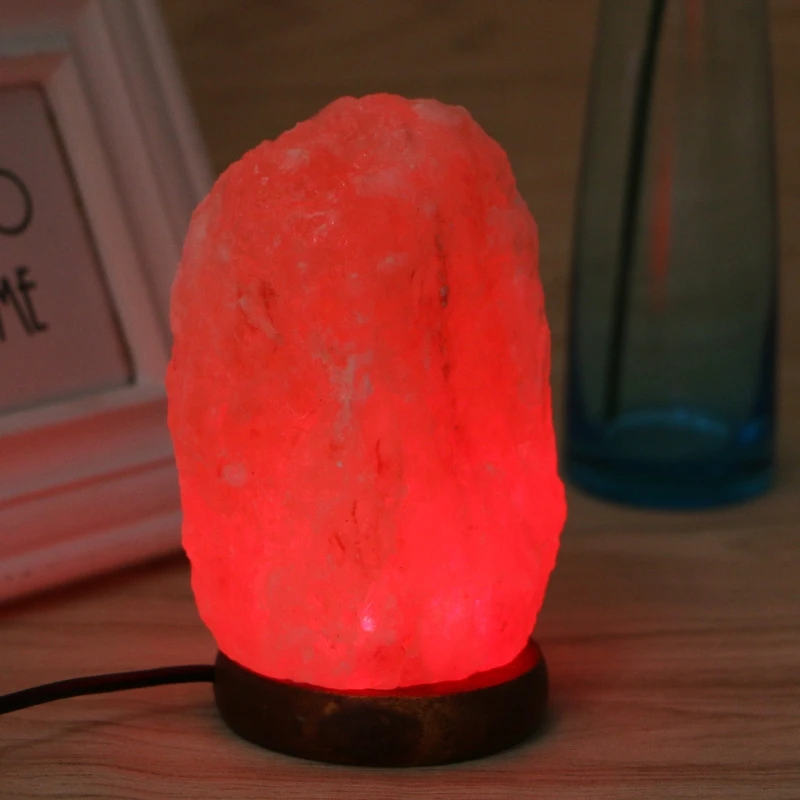  Hand Carved USB Wooden Base Himalayan Rock Salt Lamp Air Purifier Night Light - 33041946077