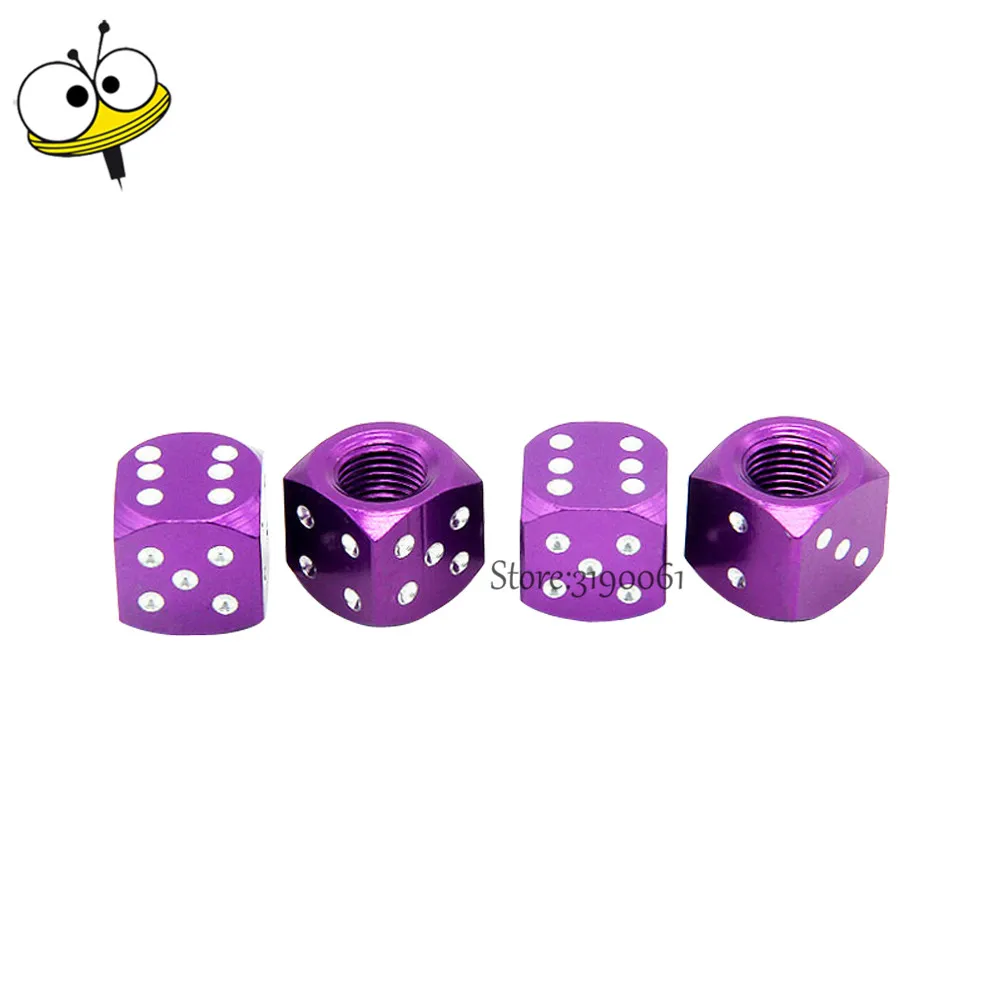 Metal Purple Dice Wheels Tire Valve Caps Sticker Car Accessories For
