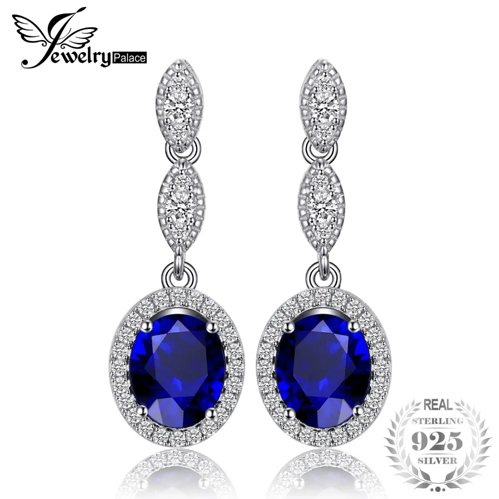 Jewelrypalace Овальный 4ct создания Сапфир Висячие серьги 925 серебро Красивые ювелирные