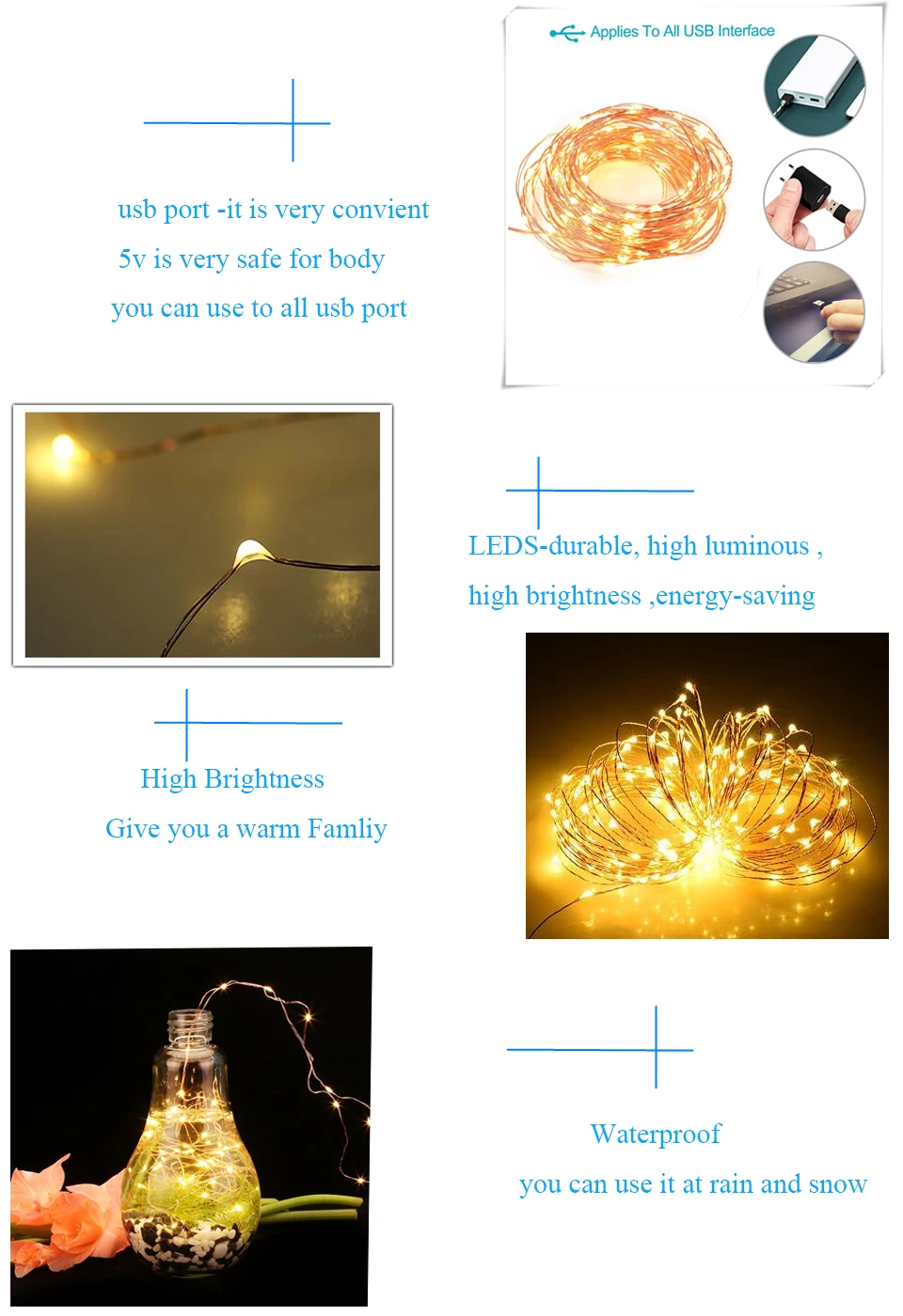 Гирлянды 5 В в USB питание 10 м 100LED м 5 м 50LED гирлянда Рождественские огни LuminariaOutdoor FestivalWeddingPartyDecoration