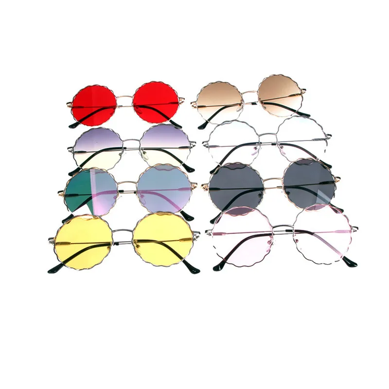 

High Quality New Vintage Stylish Metal Frame Women Men Round Plum Blossom Sunglasses Decoration Supplies Friend Gifts 8 Colors