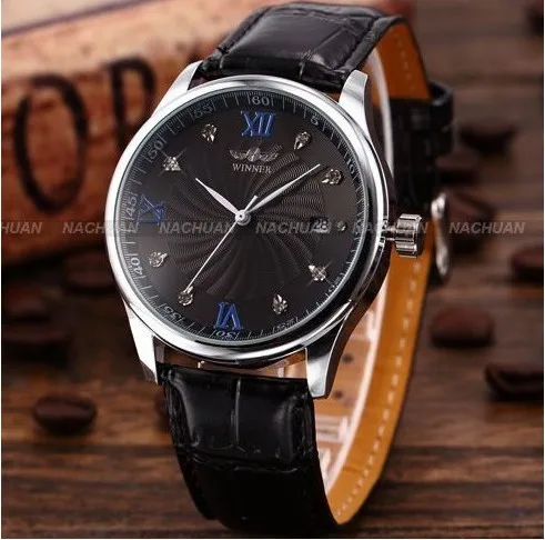 

Winner Men's Watch Newest Business Hotsale Automatic Self-wind Black Leather Strap Analog Wristwatch Color black