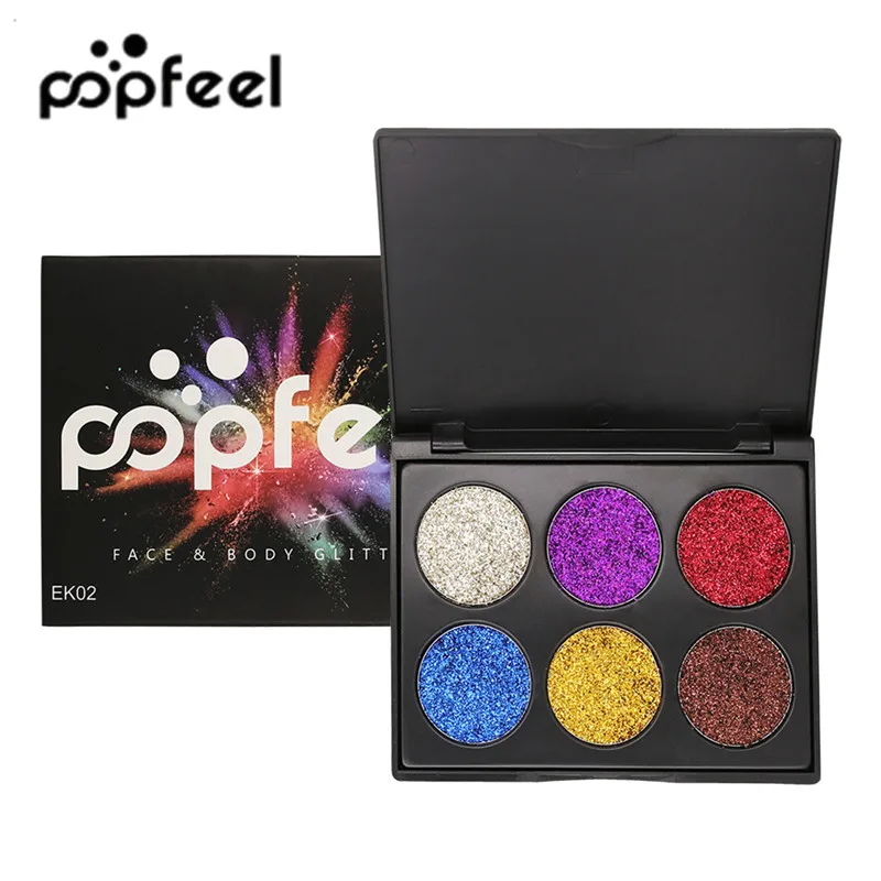 

POPFEEL 6 color Glitter Powder Glistening Eyeshadow Palette Glittery Highlighting Eyeshadow with Pressed Glitter