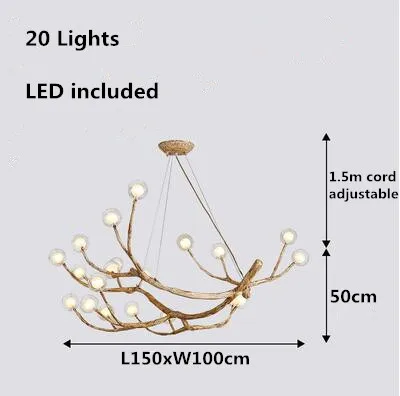 Коричневый/белый в виде дерева из смолы филиал люстра светильник G4 светодиодный 110v 220v 8/12/16/18/20 подставок филиал подвесной светильник для дома светильник ing приспособление - Цвет абажура: 20 L150xW100xH50cm