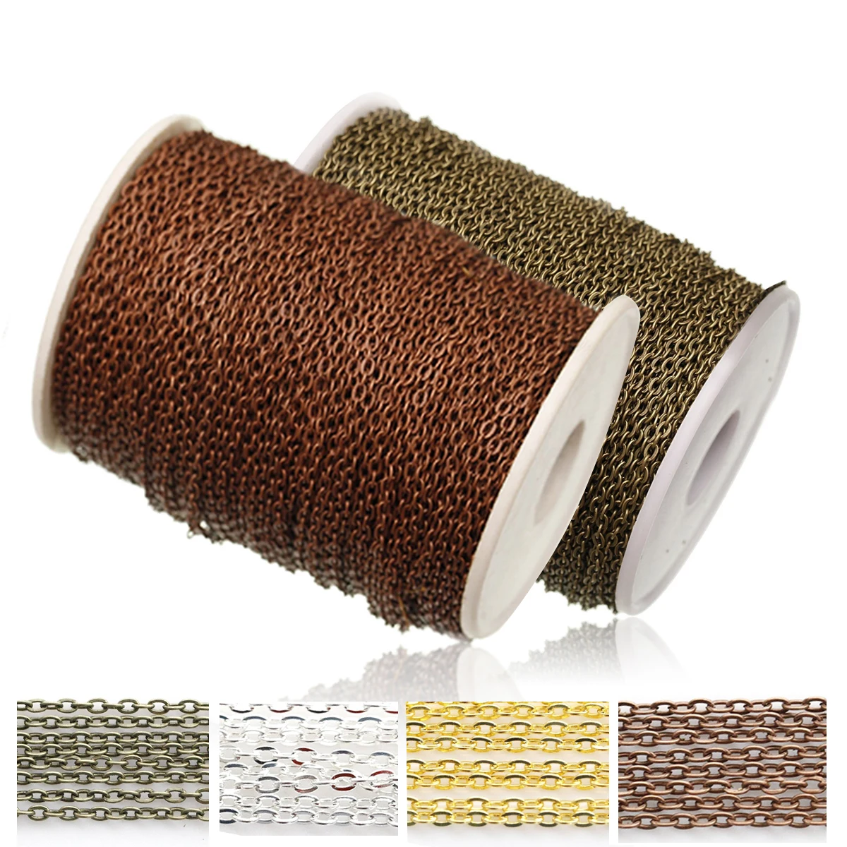5m Golden/Silver/Copper/Bronze Plated Necklace Cable Link Iron Metal Chain Findings Brass Bulk for DIY Jewelry Making Materials