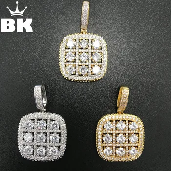 

Luxury AAA Cubic Zirconia Square Medallion Pendant Full Micro Paved CZ Big Shiny Charm Neckalce Gold silver color Rose Gold