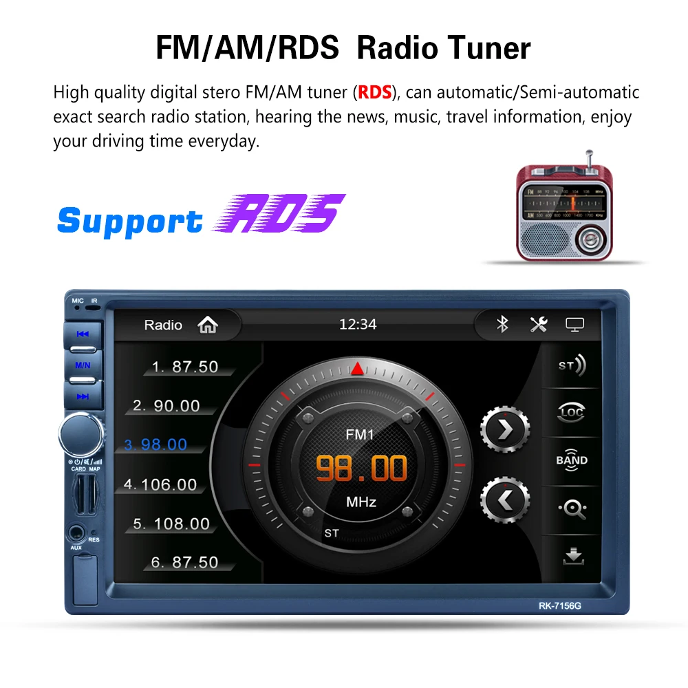 7156G 7 дюймов HD Автомобильный MP5 плеер 2 Din Bluetooth MP4 Сенсорный экран с gps навигатор