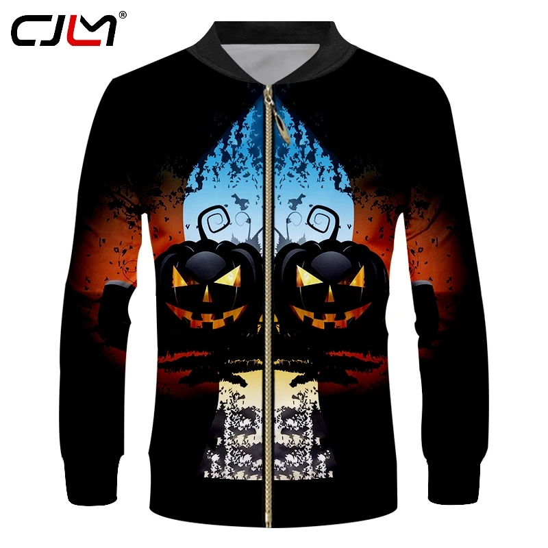 

CJLM Halloween Black Pumpkin Man Zip Jacket Best Selling Fashion Men's Colored Squares Zipper Sweatshirt Casual Brand Clothing